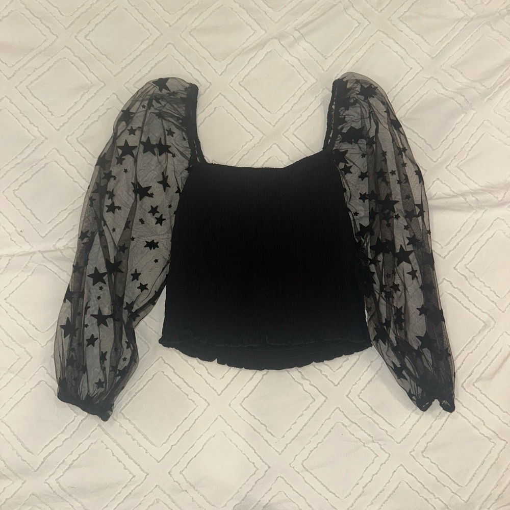 Black Star Mesh Sleeve Top Small